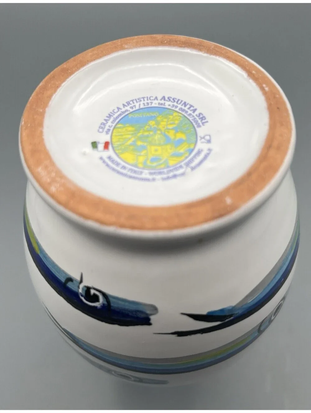 Ceramica Artistica Assunta Positano  Italy Fish Vase Hand Painted Coastal Beach